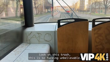 VIP4K. Two pretty Lesbians don't mind to having a Threesome with a stranger from the train