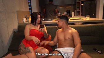 The sexiest stepmother ever fucks her stepson without her husband noticing