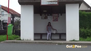 Victoria Peeing At The Bus Stop