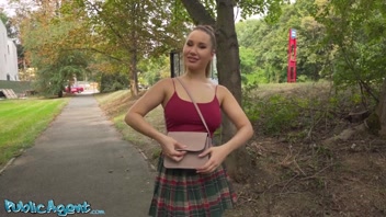 Public Agent - hot NEW blonde with amazing natural tits removes condom to fuck raw