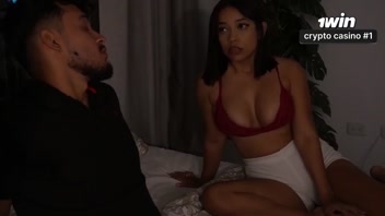 Stepdaughter gives her stepfather a great massage after work.