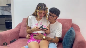 I teach my little stepsister how to play on the cell phone and end up fucking her hard