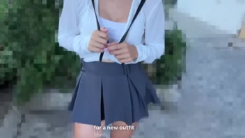 A poor student agreed to sell her panties and showed her panties and pussy to a stranger to buy a new backpack, but the man offered more